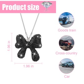 Norkmdi Bling Car Rear View Mirror Hanging Ornament, Crystal Rhinestone Cute Bow Vehicle Rearview Mirror Pendant for Women Girl, Auto Interior Decor Accessories, Universal Fit (Black)