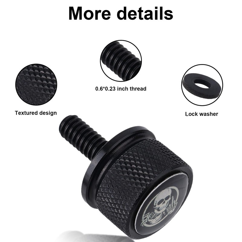 Motorcycle Rear Fender Seat Bolt, Skull Design 1/4"-20 Thread Seat