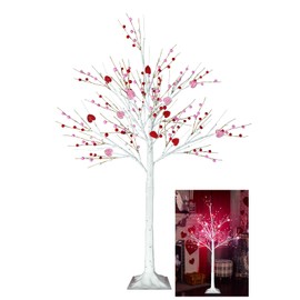 Ruidazon 4 FT Valentines Day Decor, Lighted Valentines Day Tree with Heart Berry Ornaments 48 Led Red Pink Lights Artificial Birch Tree for Valentines Day Gifts Home Indoor Decoration