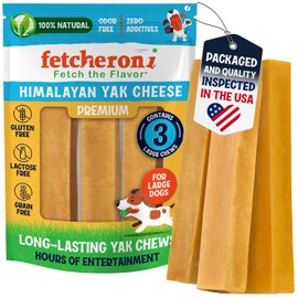 FETCHERONI Himalayan Yak Cheese Chews - Natural Dog Bones - Yak Cheese Himalayan Dog Chews – Long Lasting Himalayan Dog Cheese Chew - Yak Chews for Large, Medium and Small Dogs (Large, 3 Pack)