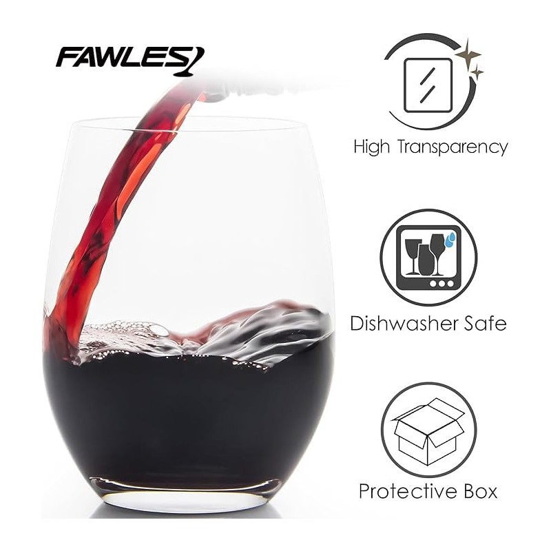 FAWLES Stemless Wine Glasses Set of 12, 15 Ounce Smooth