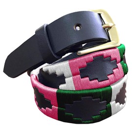 CARLOS DIAZ Thin Men's Women's Unisex Brown Leather Embroidered Polo Belt, Brown 9