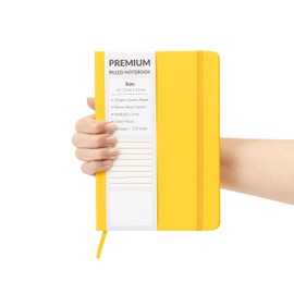 A5 Notebook Ruled Lined Journal with Faux Leather Hardback Cover and Premium 120gsm Thick Paper (128 Cream Pages, Yellow)