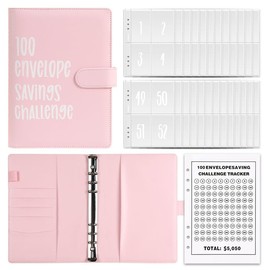 MKUCCD 100 Envelope Money Saving Challenge Binder - A5 Savings Book With Envelopes (Pink)