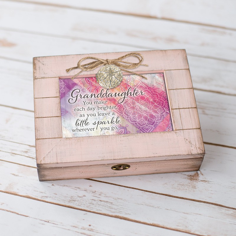 Cottage Garden Granddaughter Sparkle Blush Pink Distressed Locket Music Box