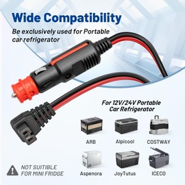 Anina DC 12V/24V Car Refrigerator Freezer Power Cord Cable 10 FT for Fridge Freezers for Alpicool, COSTWAY, ARB, ICECO, Setpower, Aspenora, JoyTutus 12 Volt Portable Compressor Cooler Power Adapter