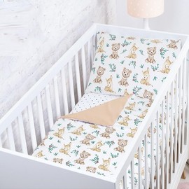 Baby Safe Duvet Cover Baby Cot 135 x 100 cm Duvet Cover Cradle 100% Organic Cotton Oeko-Tex Certified Single Bed Baby Bedding Set Small Bear