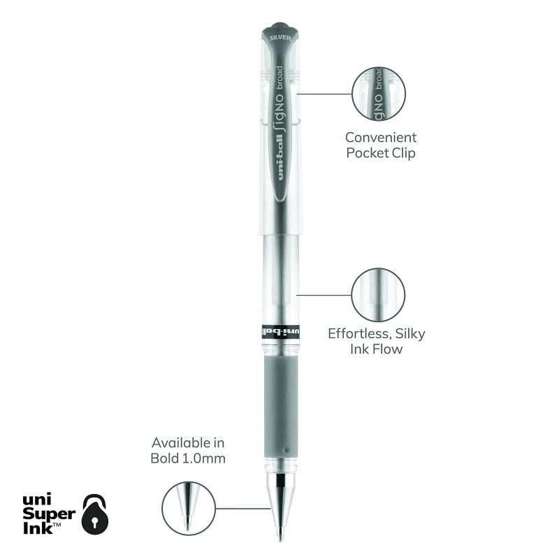 uni-ball uniball Impact Gel Pen, Stick, Medium 1 Mm, Silver