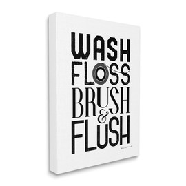 Stupell Industries Bathroom Terms Wash Floss Brush Flush Minimal Text, Designed by Stephanie Workman Marrott Canvas Wall Art, 36 x 48, Black