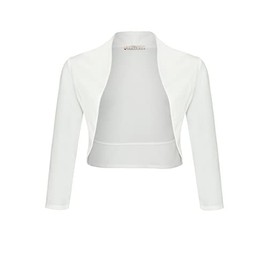 DANAEST Women's Bolero Festive Cardigan Elegant Shoulder Jacket 3/4 Sleeve Short Top (708), White
