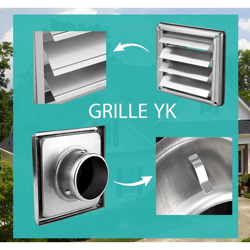 AIROPE Stainless Steel Ventilation Grille, Weather Protection Grille, 100 mm,