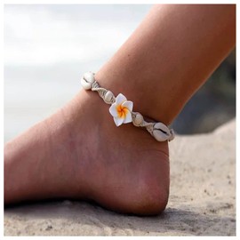 Iaceble Boho Natural Shell Anklet Bracelets Flower Ankle Chain Hawaiian Cowrie Shell Braided Anklet Bracelet Beach Woven Rope Foot Chain Jewelry for Women