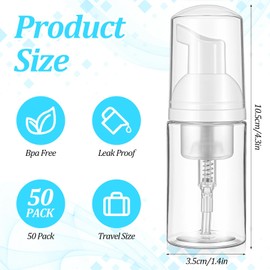 50Pcs Foam Pump Bottle 1oz Refillable Dispenser Bulk Travel Size Plastic Mini Empty Foaming Bottles 1 oz Portable Clear Foaming Pump Bottle for Lash Shampoo, Cleaning, Cosmetics (30ml)