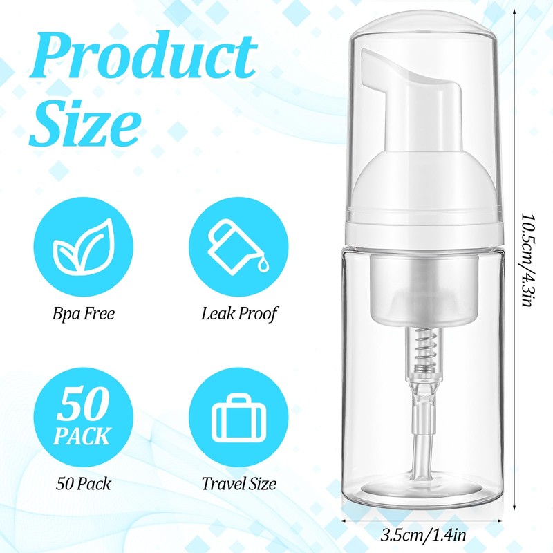 50Pcs Foam Pump Bottle 1oz Refillable Dispenser Bulk Travel Size