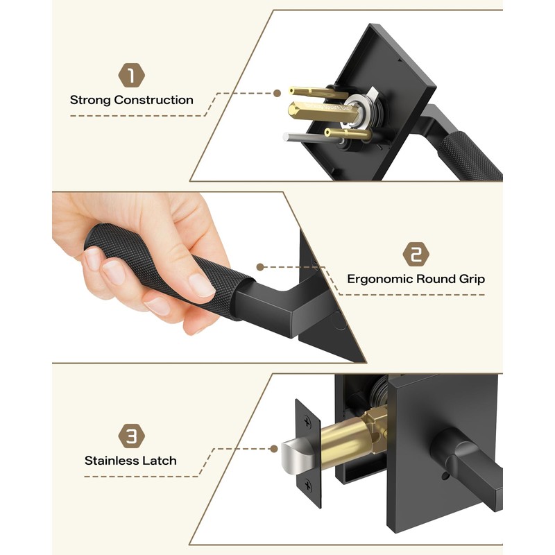 Amerdeco 4 Pack Matte Black Privacy Door Handles, Black Door