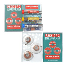 Lonely Binary Soldering and Desoldering Kit – 3 Sizes Rosin Core Solder Wire (0.6mm, 0.8mm, 1.0mm) + 3 No-Clean Desoldering Braid Widths (1.5mm, 2.5mm, 3.5mm) for Arduino, Raspberry Pi, ESP32