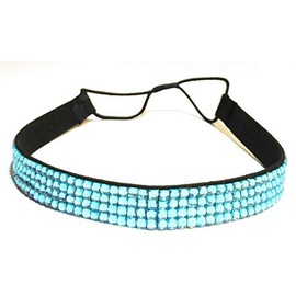 WigsPedia Rhinestone Crystal Stretch Headband 4-Row Head Piece Elastic Hair Band for Women (Light Blue)