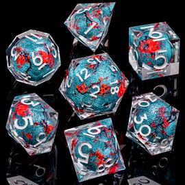 ARUOHHA DND Resin Dice Plum Blossom Liquid Core Dice Silver Blue Sharp Edged Polyhedral Dice Set with Gift Box, Dungeons and Dragons D&D Dice Role Playing Game D and D Dice Set D20 D12 D10 D8 D6 D4