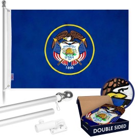 UD_G128 - 6 Feet Tangle Free Spinning Flagpole (Silver) Utah Double Sided Brass Grommets Embroidered 3x5 ft (Flag Included) Alum