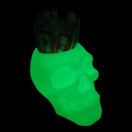 Skull Pen Pencil Holder, Makeup Brush Holder, Vanty Desk Office Organzer Goth Decorations Gothic Skulls & Bones Large Capacity Organizer (Luminous)