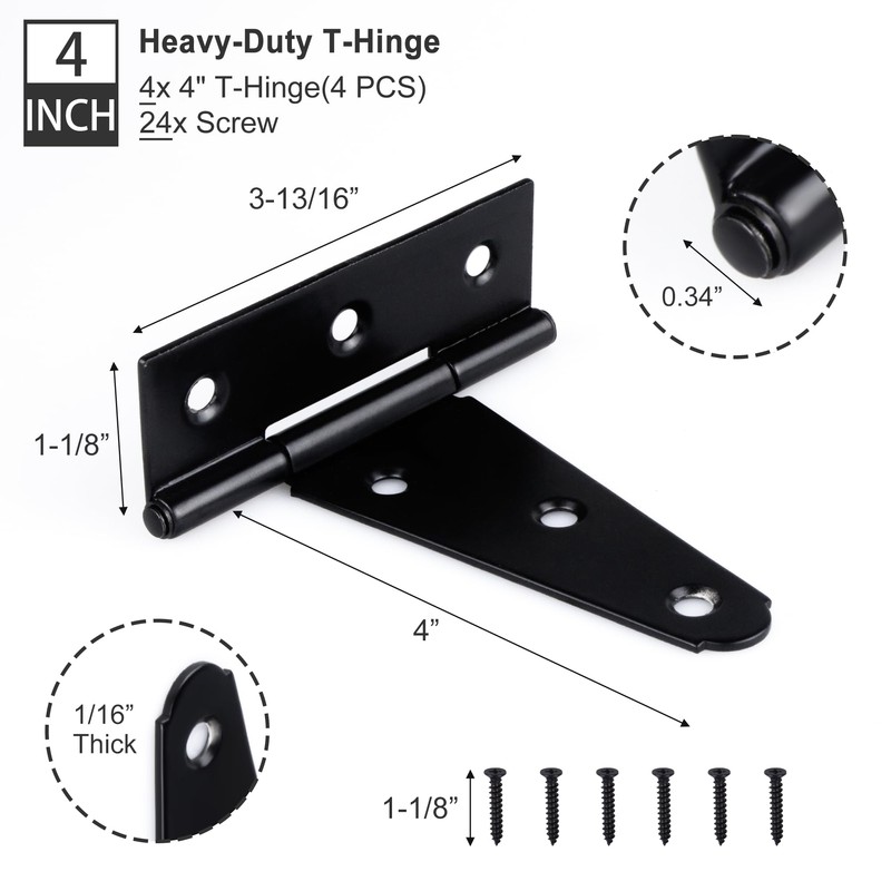 Auxdee 4 Pack 4 Inch T-Strap Shed Door Hinges Heavy