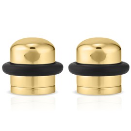 XFORT Polished Brass Floor Mounted Door Stopper - Soundproof Door Stop with Rubber Ring to Protect Doors, Walls & Skirting - Internal and External, 2 Pack