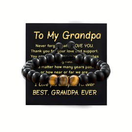 Father Day Gifts for Grandpa Bracelet for Birthday Gifts to Grandfather Natural Stone Bracelet to Men Grandad Papa Gift Idea from Grandkids