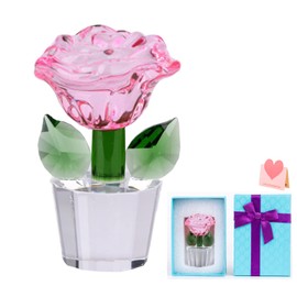 Crystal Rose Figurine Ornament Glass Flower Ornament 3.34’’ Crystal Flowers Collectible Figurines Rose Paper Weight Crystal Paperweight Rose Gift for Her