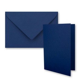 FarbenFroh DIN B6 Folding Card Set with Envelopes in Dark Blue 120 x 170 mm Ideal for Invitation Cards, Wedding, Christening, Communion, Confirmation, Pack of 25