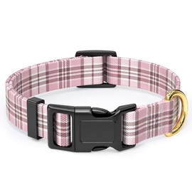 Rnivvi Dog Collar for Small Dogs, Cute Heavy Duty Adjustable Puppy Collar with Quick Release Buckle for Boy Girl & Female, Pet Accessories for Walking Running, XS Length 5/8" Width, Pink Tartan
