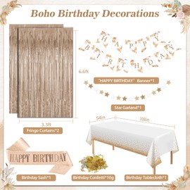 Birthday Decorations for Women, Party Decorations for Women with Beige Cream Neutral Balloons Birthday Sash Tablecloth Happy Birthday Banner Neutral Boho Bday Decorations for Men Woman Boys Girl