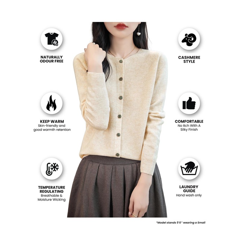Chanyarn Women's Crew Neck 100% Merino Wool Cardigans 2024 Spring