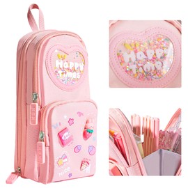 XRPRPX Pencil Case for Girls, Aesthetic Pencil Case with Compartments Pink Pencil Pouch Cute Pen Cases Large Capacity Pen Bag Stationery Storage for School Office Supplies