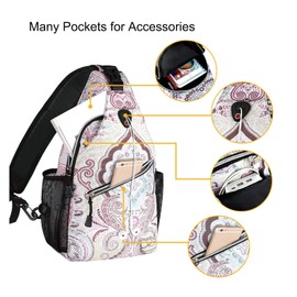 MOSISO Sling Backpack,Travel Hiking Daypack Pattern Rope Crossbody Shoulder Bag, National Style