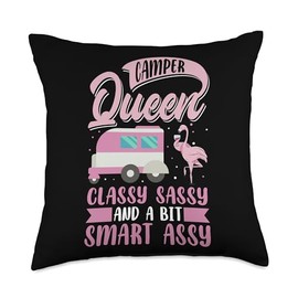 Camper Queen Classy Sassy Smart Funny Outdoor Camping RV Throw Pillow
