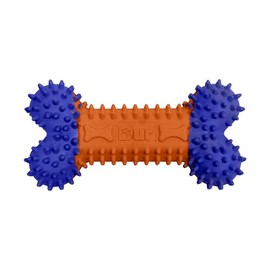 Dur Dog Bone Chew Toy For Small Dogs, Blue/Orange - Chicken Scent, Durable Recycled Rubber – Interactive and Tough Dog Chew Toy For Aggressive Chewers, Boredom, Teeth Cleaning, Puppy Teething 12x6cm