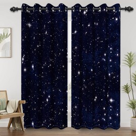 Renaiss Galaxy Starry Night Blackout Curtains for Bedroom Dark Blue Outer Space Universe Nebula Sky Star Window Curtain Drapes for Boys Kids Living Room Decor 2 Panels Set, 42x84 Inch