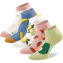 MESU Womens Ankle Socks Cotton No Show Socks Casual Low Cut Socks 5Pcs-F Fruit