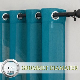 NICETOWN Small Curtains 45 inch Length for Kitchen, Grommet Linen Sheer Curtains Semi Sheer Privacy with Light Filtering for Bathroom/Basement, Peacock Green, W52 x L45, 2 Panels