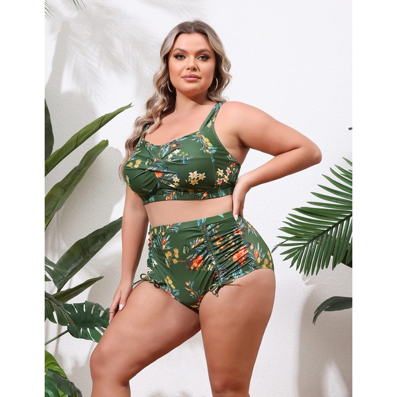 Hanna Nikole Women's High Waisted Ruched Plus Size Bikini Swimsuits