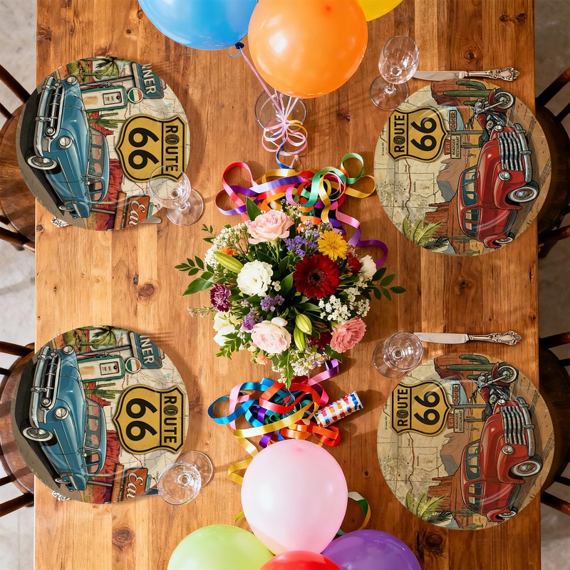 LADVCORP 50Pcs Route 66 Paper Plates 9" Disposable Heavy Duty