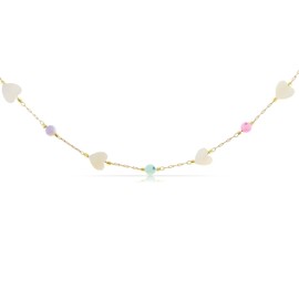 Made by Nami Women's Gold Necklace with Pearls and Hearts Mother of Pearl Heart Chain Made of Surgical Stainless Steel 40 + 5 cm Gifts for Women Waterproof Jewellery Friendship Necklace, Stainless