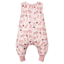 WYTbaby Sleep Sack 1.0 Tog with Feet, 100% Organic Cotton Sleeveless Baby Sleeping Bag, Pink Animal 80cm/2-3 Years