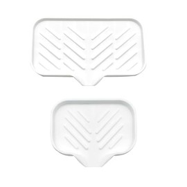 MOODKEY 2pcs Silicone Soap Dishes Tray with Drain Spout, Kitchen Sink Organizer Silicone Sponge Holder for Dispenser, Scrubber, Bottle, Cup on Kitchen Sink Counter/Bathroom