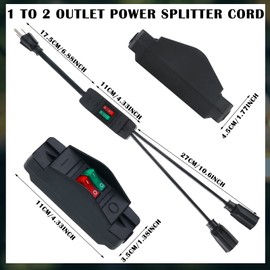Power Cord Extension Y Splitter with ON Off Switch Plug Splitter 2 Way Outlet Adapter NEMA 5-15R to 1 NEMA 5-15P with 14AWG 15A/125V and 18AWG 10A/125V Sub Line for Indoor Outdoor Use (Black, 1.8 Ft)
