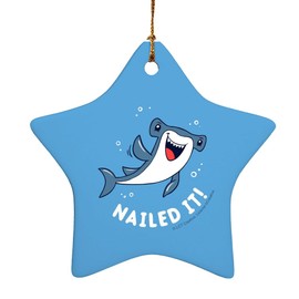Nailed It Hammerhead Shark Funny Humor Pun Star-Shaped Porcelain Holiday Christmas Tree Ornament - 3.1"