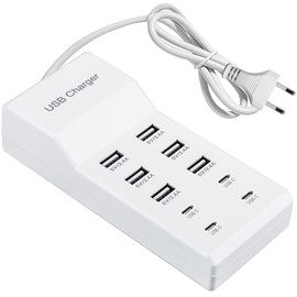 10 Port USB Charger, 50 W 5 V USB Charger Multiple, 10 Ports Hub Charging Station Quick Charging for Mobile Phones Tablets Game Consoles (EU Plug)