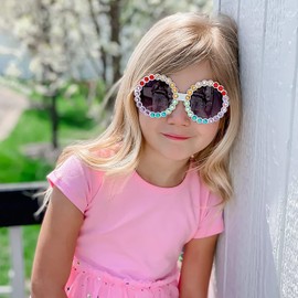 Creamily Baby White Round Rhinestone Sunglasses Diamond Bling Toddler Sunglasses for Girls Kids Glasses
