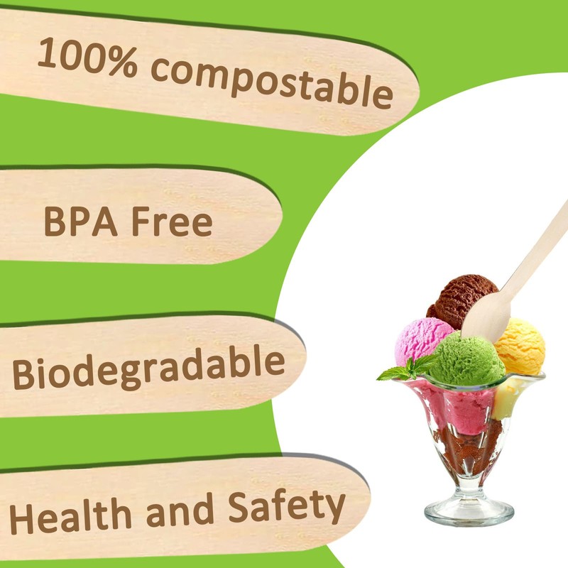 Disposable Wooden Spoons - 100 Pack Eco Friendly Biodegradable Wooden