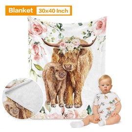 Duckbe Duckbe Baby Crib Bedding Set - Highland Cow Design Nursery Bedding 3 Pcs Set - Chic Soft Blanket, Sheet, Pillowcase for Newborns Boys Girls Gifts Color25